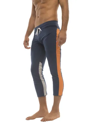 4/5 Zipper Pocket Capri Yoga Pants (Royal w/Orange & GREY)