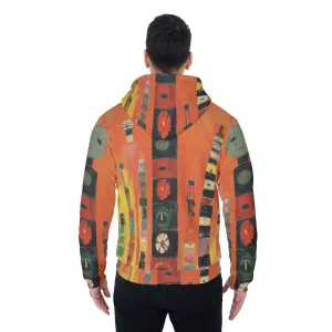 All-Over Print Men's Sherpa Fleece Zip Up Hoodie,orange abstract ddsign, # 25aa1