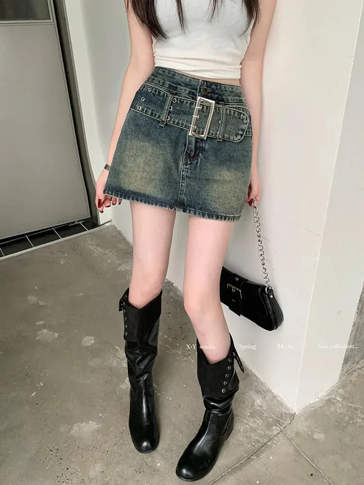 American Retro Denim Streetwear Short Skirt