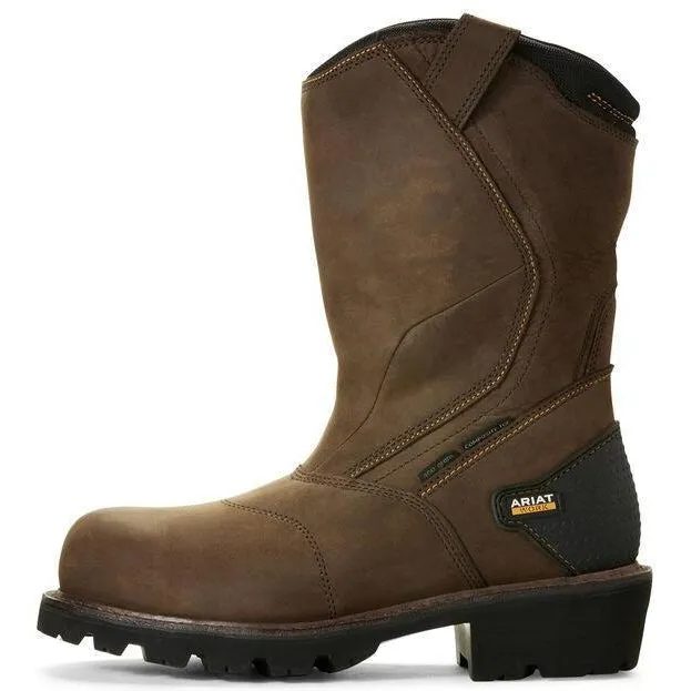 Ariat Men's Powerline 11" Comp Toe WP 400G Insulated Wellington Work Boot- Brown - 10018569