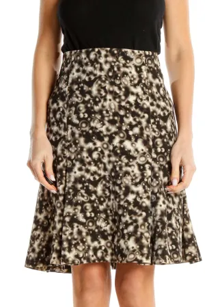 Beige Black Printed Retro A-Line Skirt