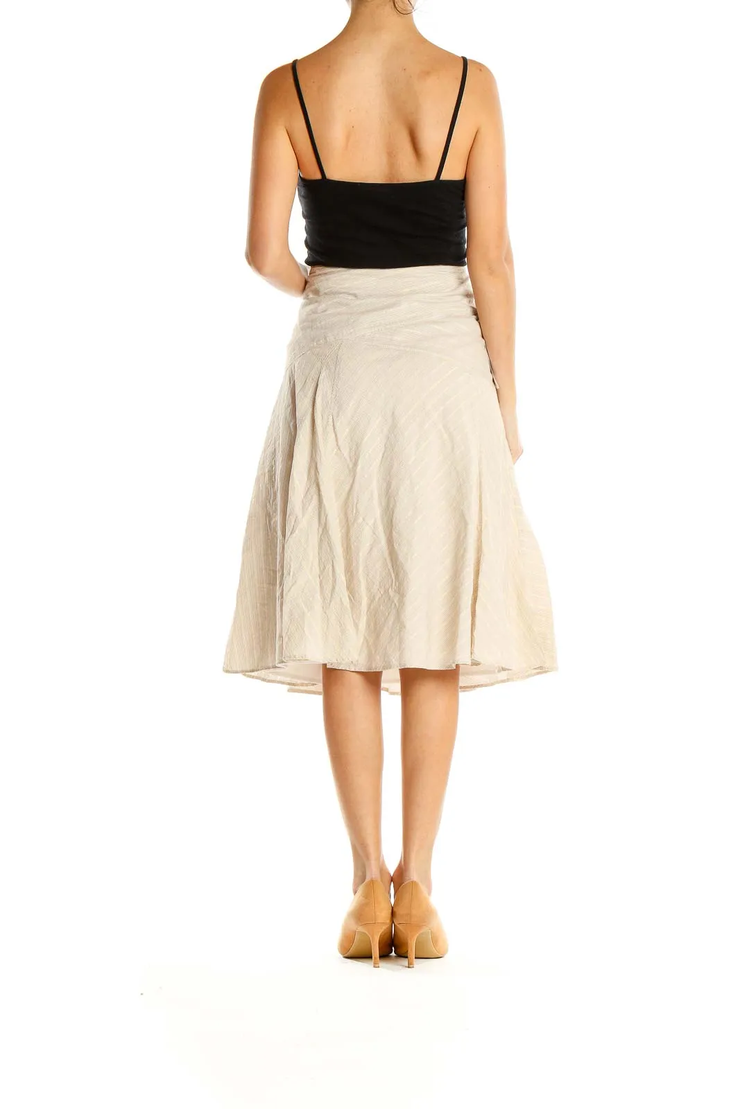 Beige Striped Retro Pleated Skirt