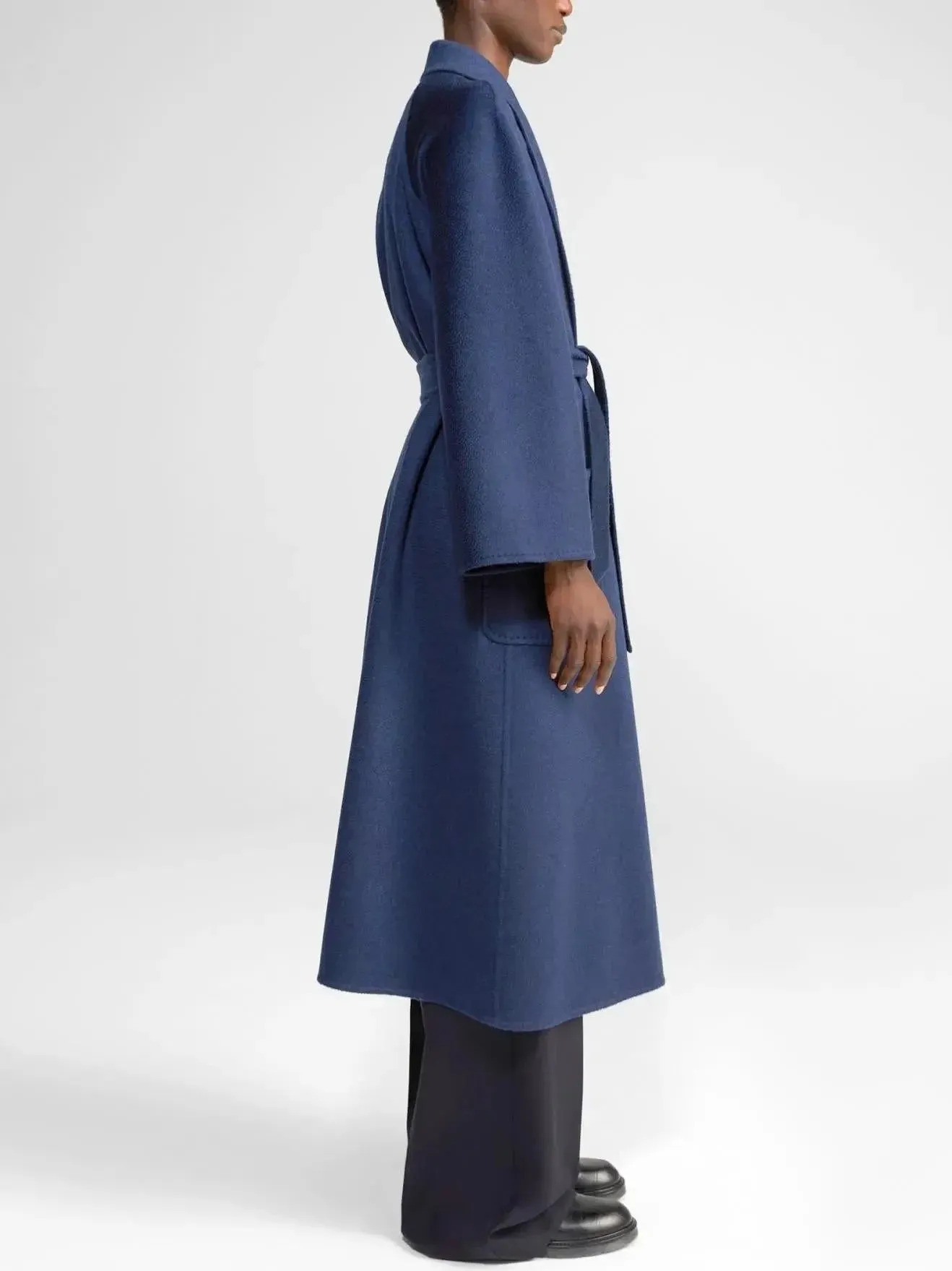 Belted Cashmere and Wool Coat in Blue