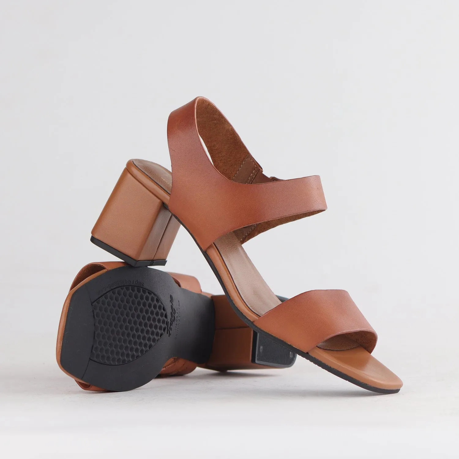 Block Heel Sandal in Tan - 12679