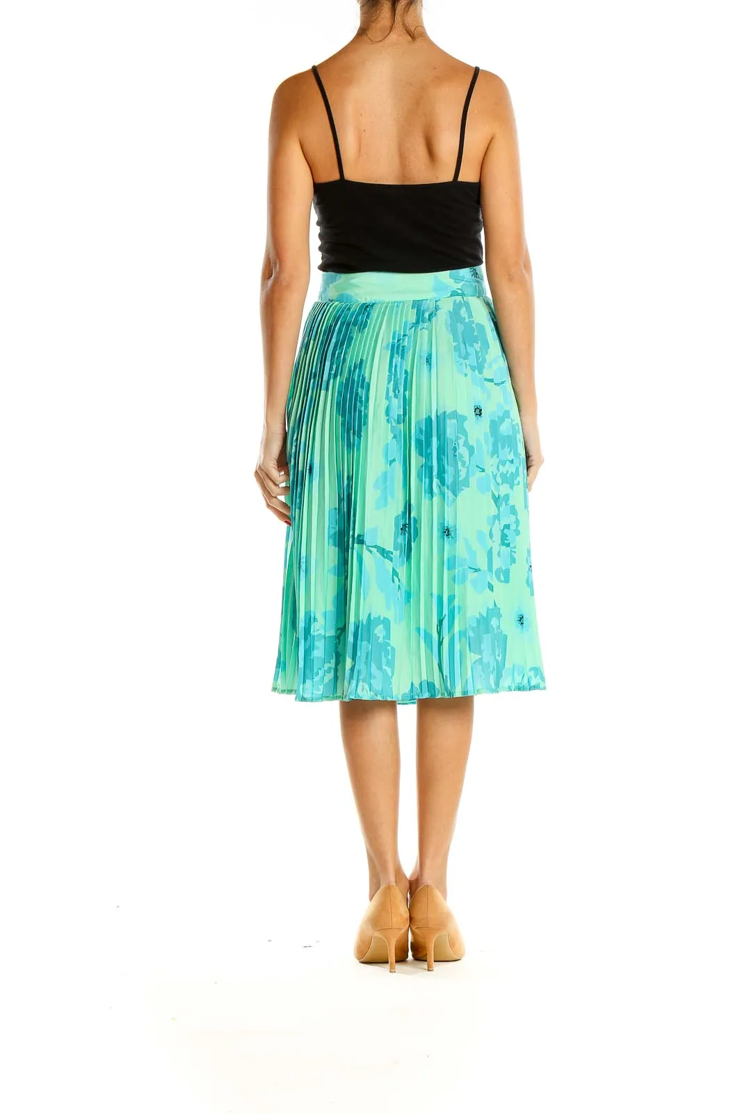 Blue Floral Print Retro Pleated Skirt