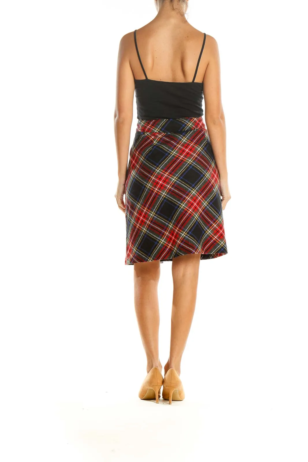 Blue Red Plaid Retro A-Line Skirt