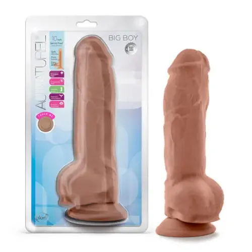 Blush Au Naturel Big Boy 10 in. Posable Dual Density Dildo with Balls & Suction Cup Tan