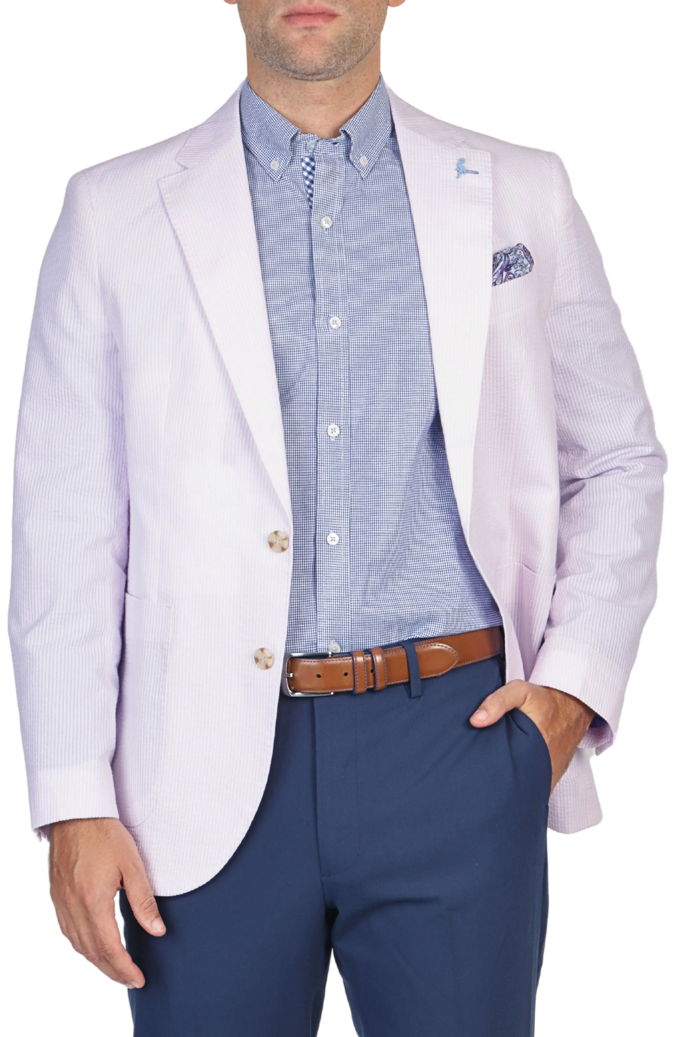 Blush Pink Seersucker Striped Sport Coat