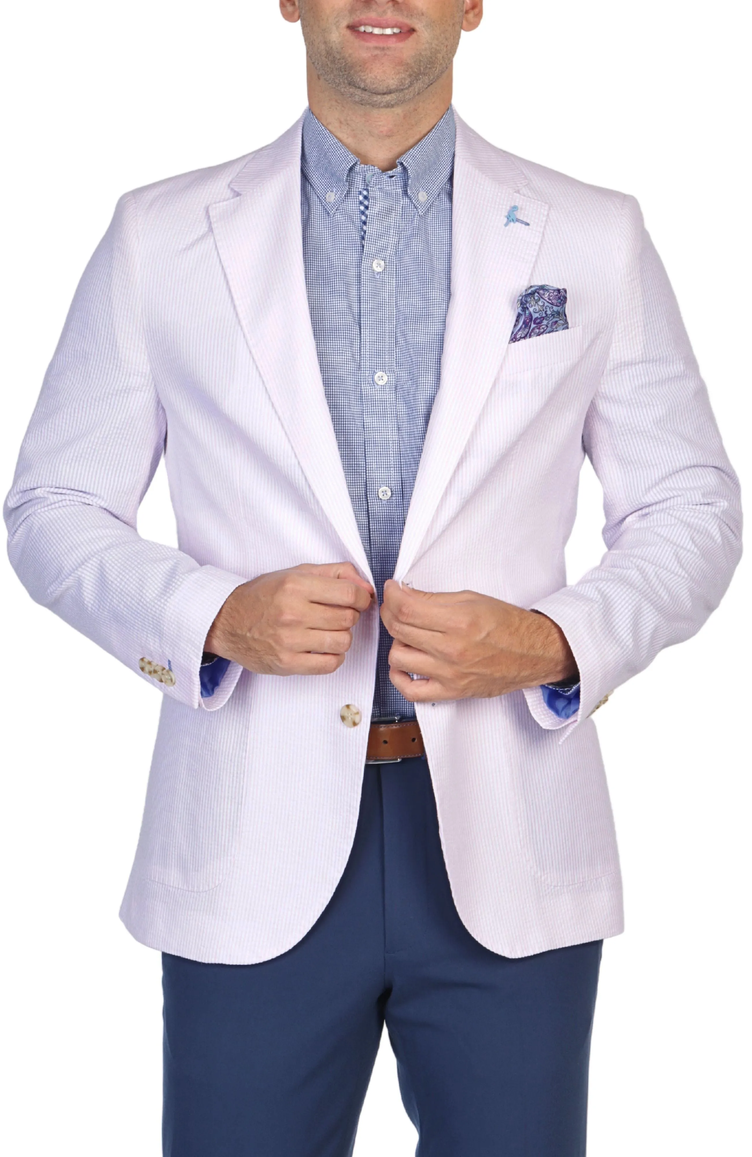 Blush Pink Seersucker Striped Sport Coat