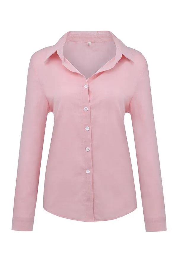 Casual Solid Button Shirt Collar Blouse