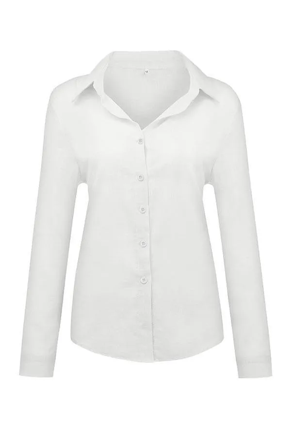 Casual Solid Button Shirt Collar Blouse