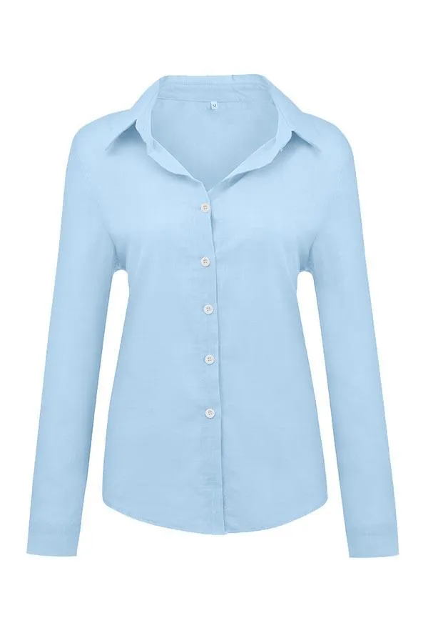 Casual Solid Button Shirt Collar Blouse