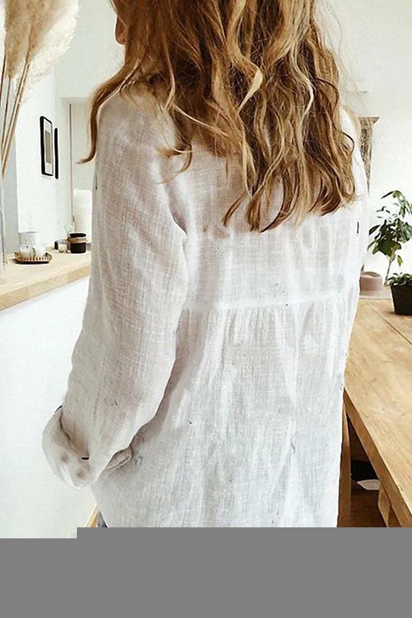 Casual Solid Button Shirt Collar Blouse