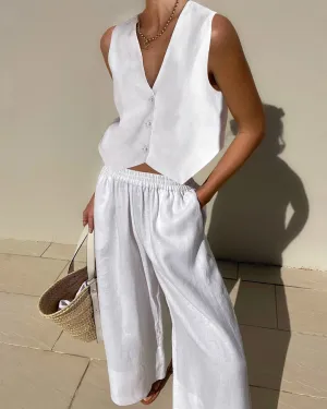 Chic Wide Leg Pants V-Neck Vest Suit