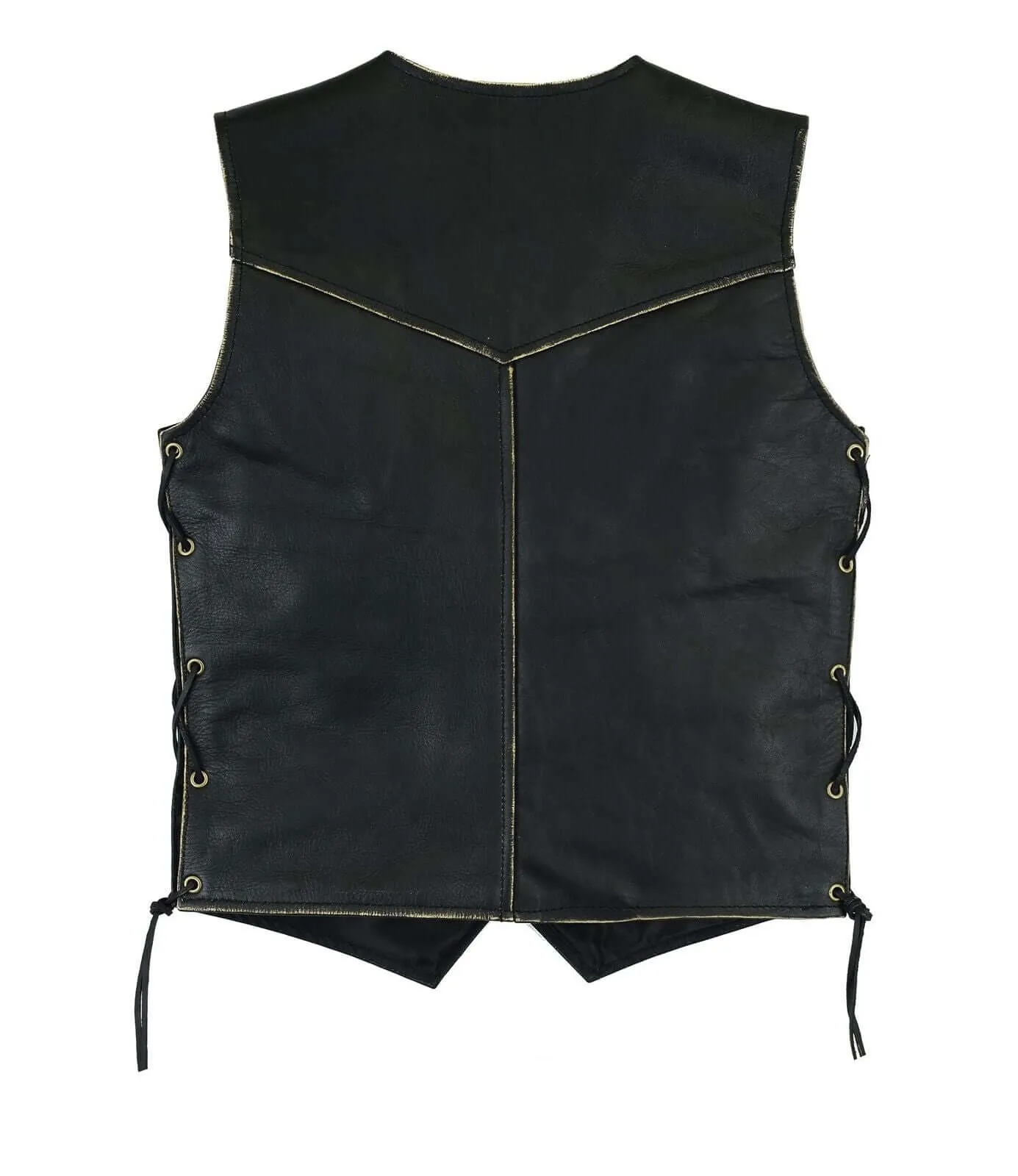 Children's Kids Real Leather biker motorcycle vest with lace up sides distressed