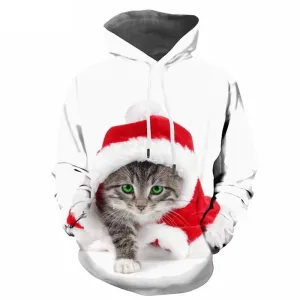 Christmas Sweatshirts men New Year Hoody Anime Animal 3d Printed Cat Hoodie Print White Sweatshirt Printed