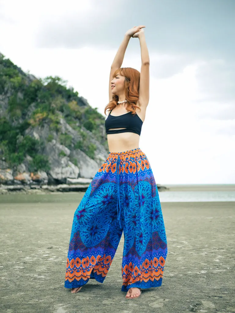 Cobalt Blue Mandala Wide Leg Palazzo Pants