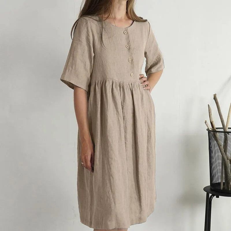 Cotton and linen loose pocket dress