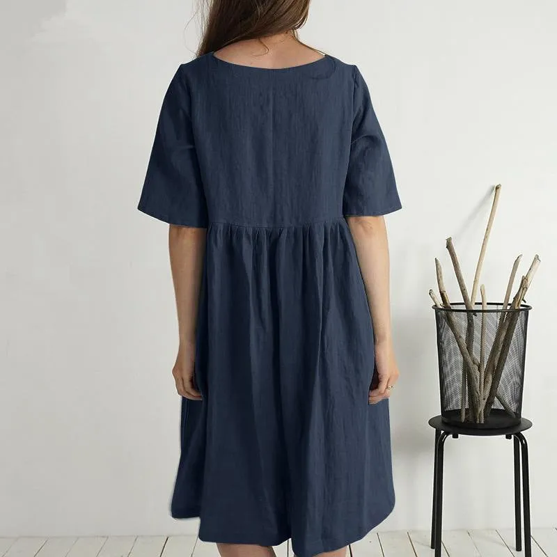 Cotton and linen loose pocket dress