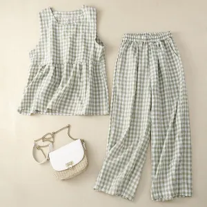 Cotton and Linen Vintage Plaid Set