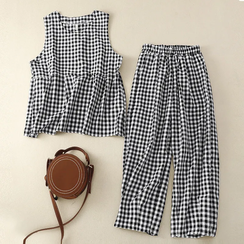 Cotton and Linen Vintage Plaid Set