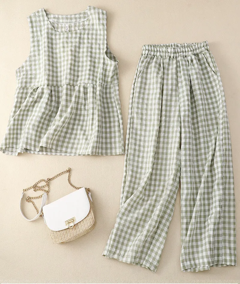 Cotton and Linen Vintage Plaid Set