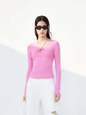 Cotton Blend Ribbed Knit Top