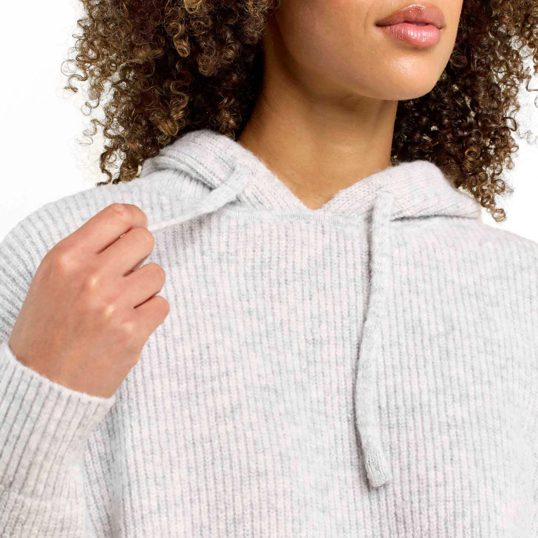 Cozy Knit Ribbed Sweater Hoodie | Heather Grey