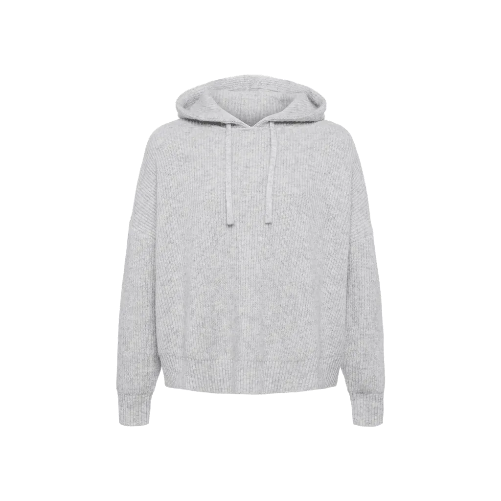 Cozy Knit Ribbed Sweater Hoodie | Heather Grey