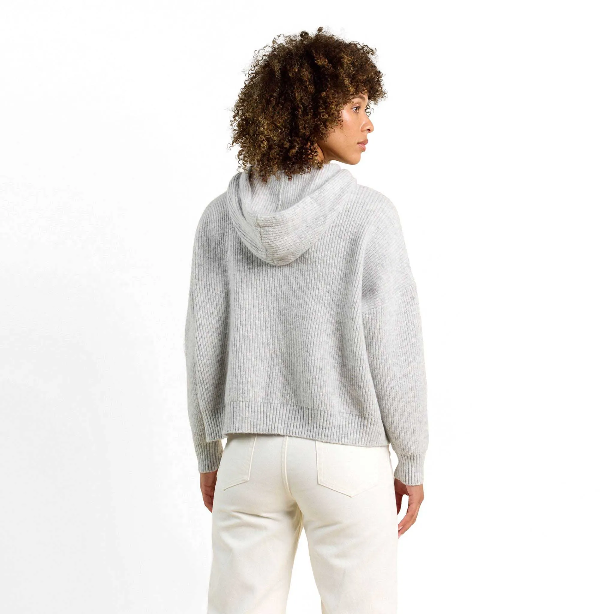 Cozy Knit Ribbed Sweater Hoodie | Heather Grey