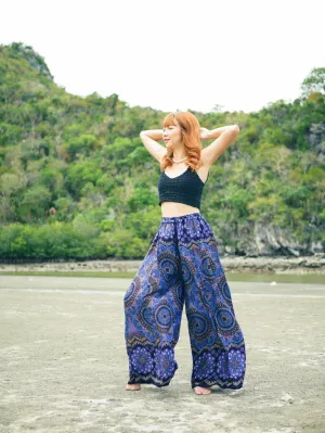 Dark Purple Mandala Wide Leg Palazzo Pants