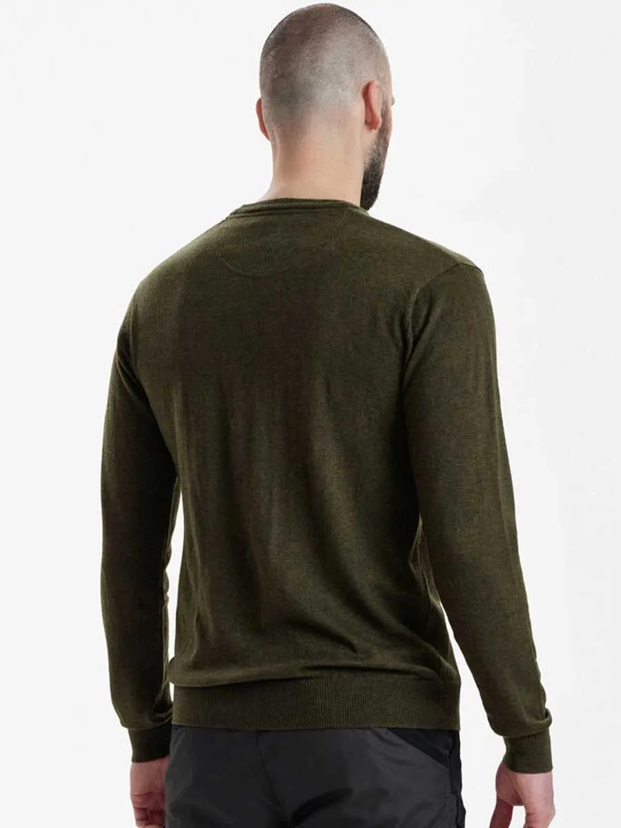 DEERHUNTER Kingston Knit O-Neck Jumper - Mens - Green Melange