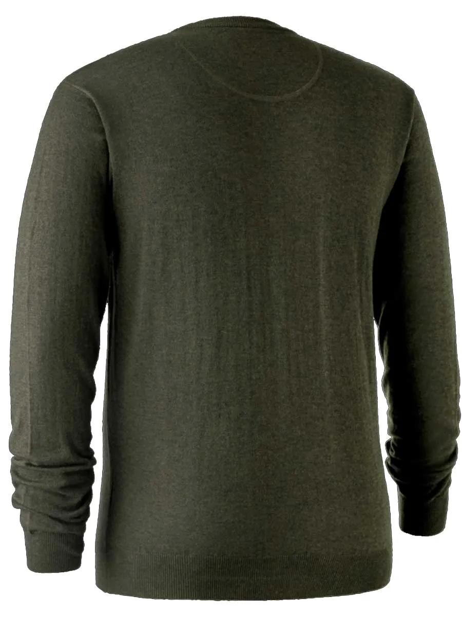 DEERHUNTER Kingston Knit O-Neck Jumper - Mens - Green Melange