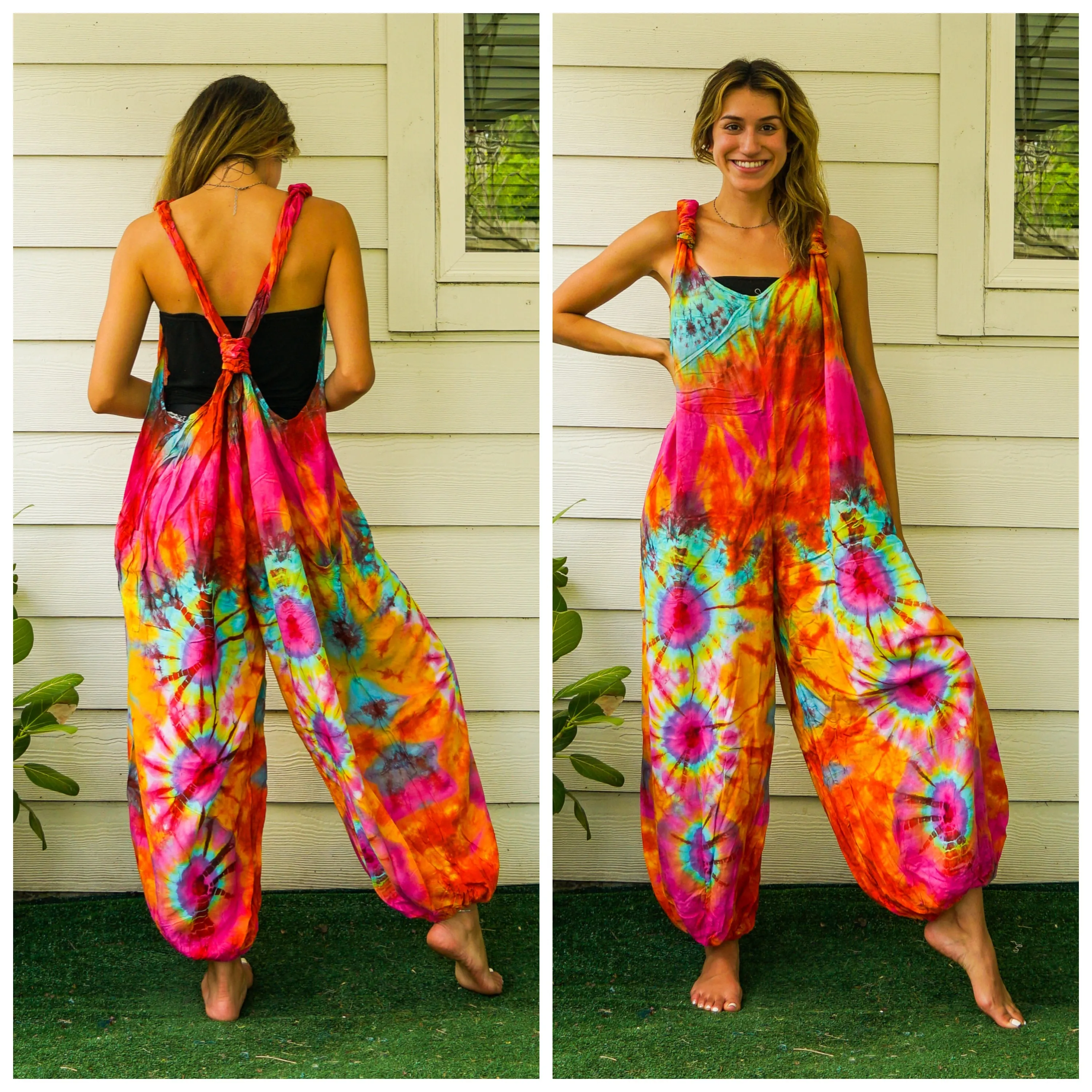 Desert Summer Hand Dyed  Hippie Racerback Dungarees Jumpsuit Romper