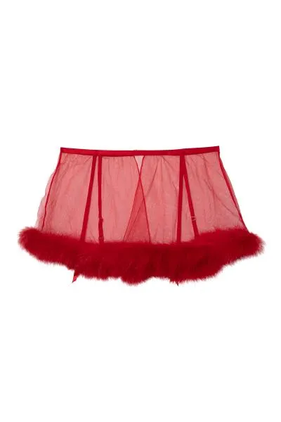 Elizabeth Feather Suspender Belt - Red -