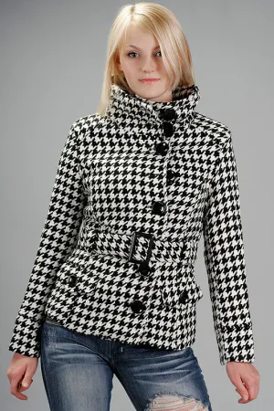 Funnel Neck Houndstooth Coat