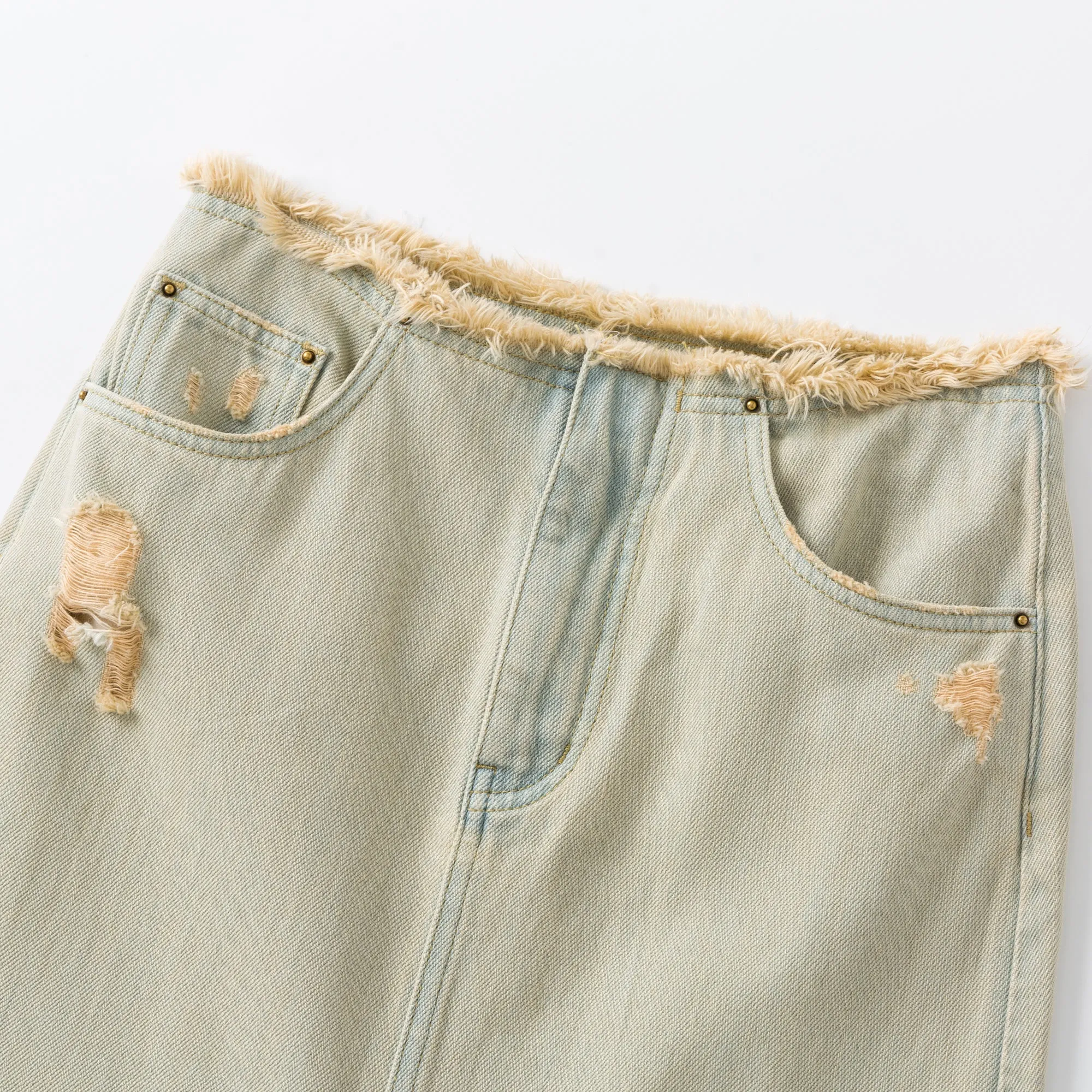 Green Retro Washed Denim Skirt