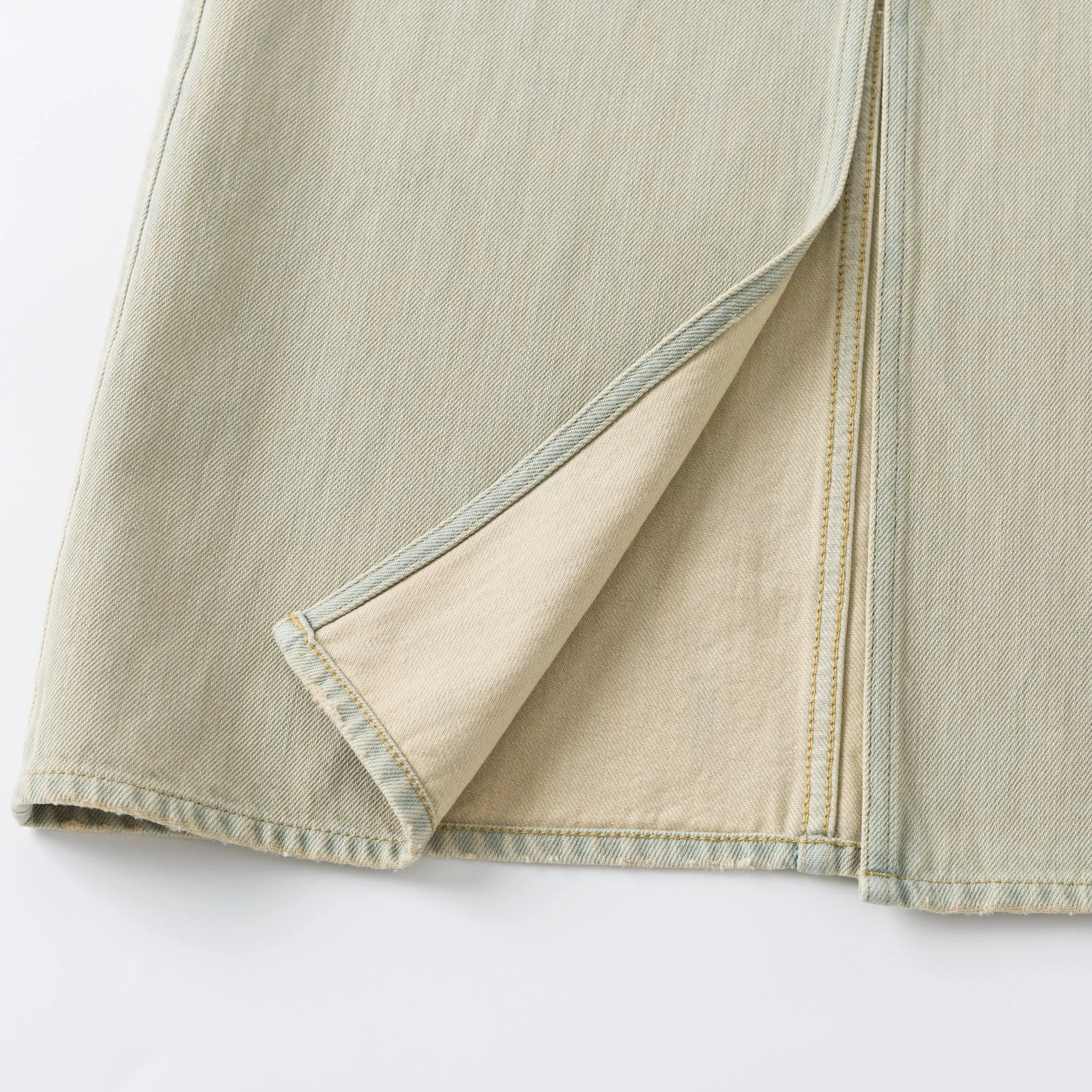 Green Retro Washed Denim Skirt