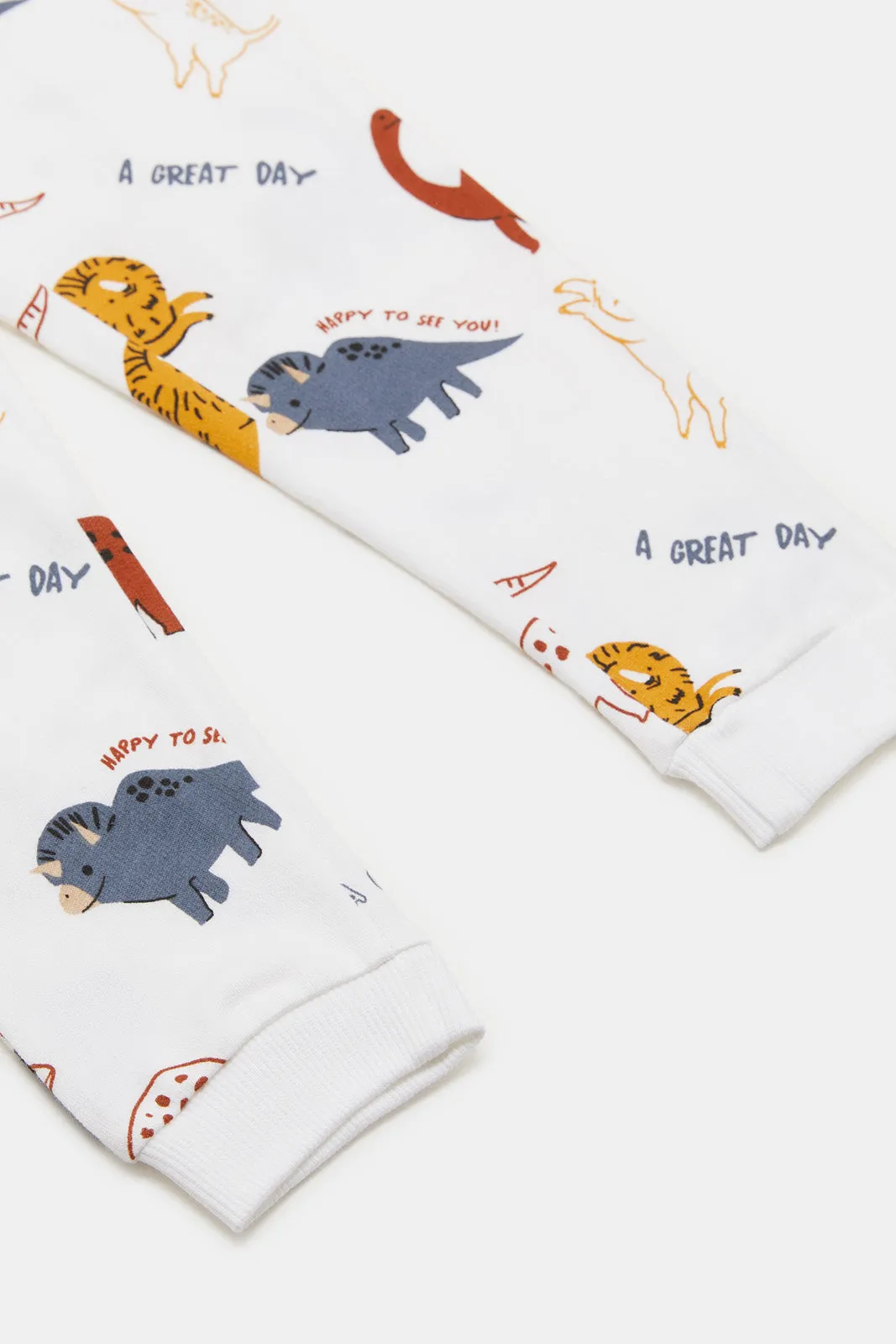 Infant Boys White Dino Print Active Pants