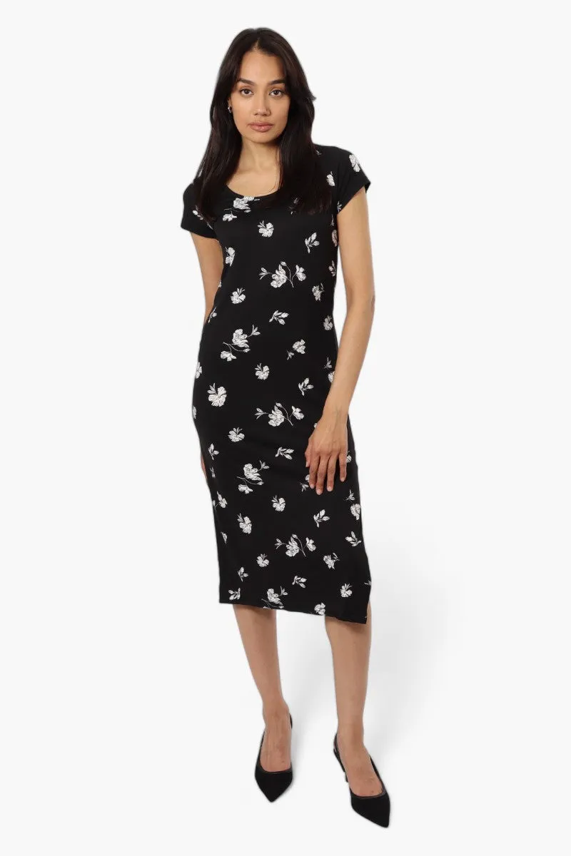 International INC Company Floral Cap Sleeve Midi Dress - Black