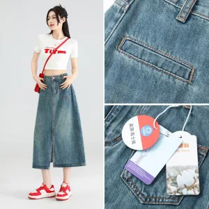 Irregular Denim Slit Skirt