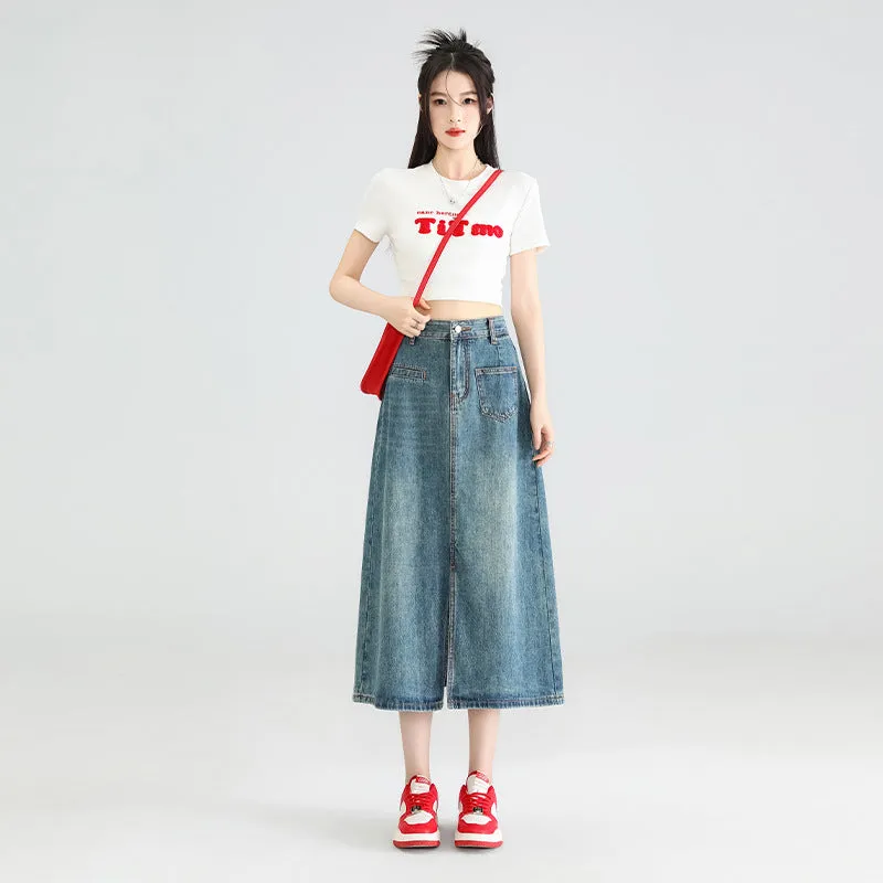 Irregular Denim Slit Skirt