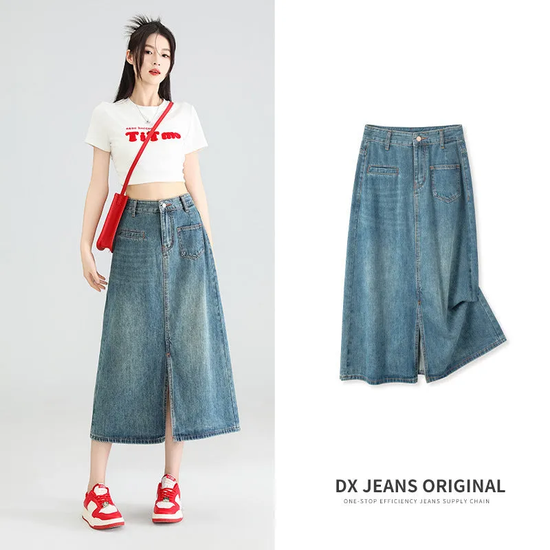 Irregular Denim Slit Skirt