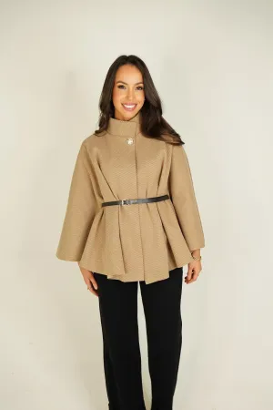 Leah Belted Cape Jacket In Camel