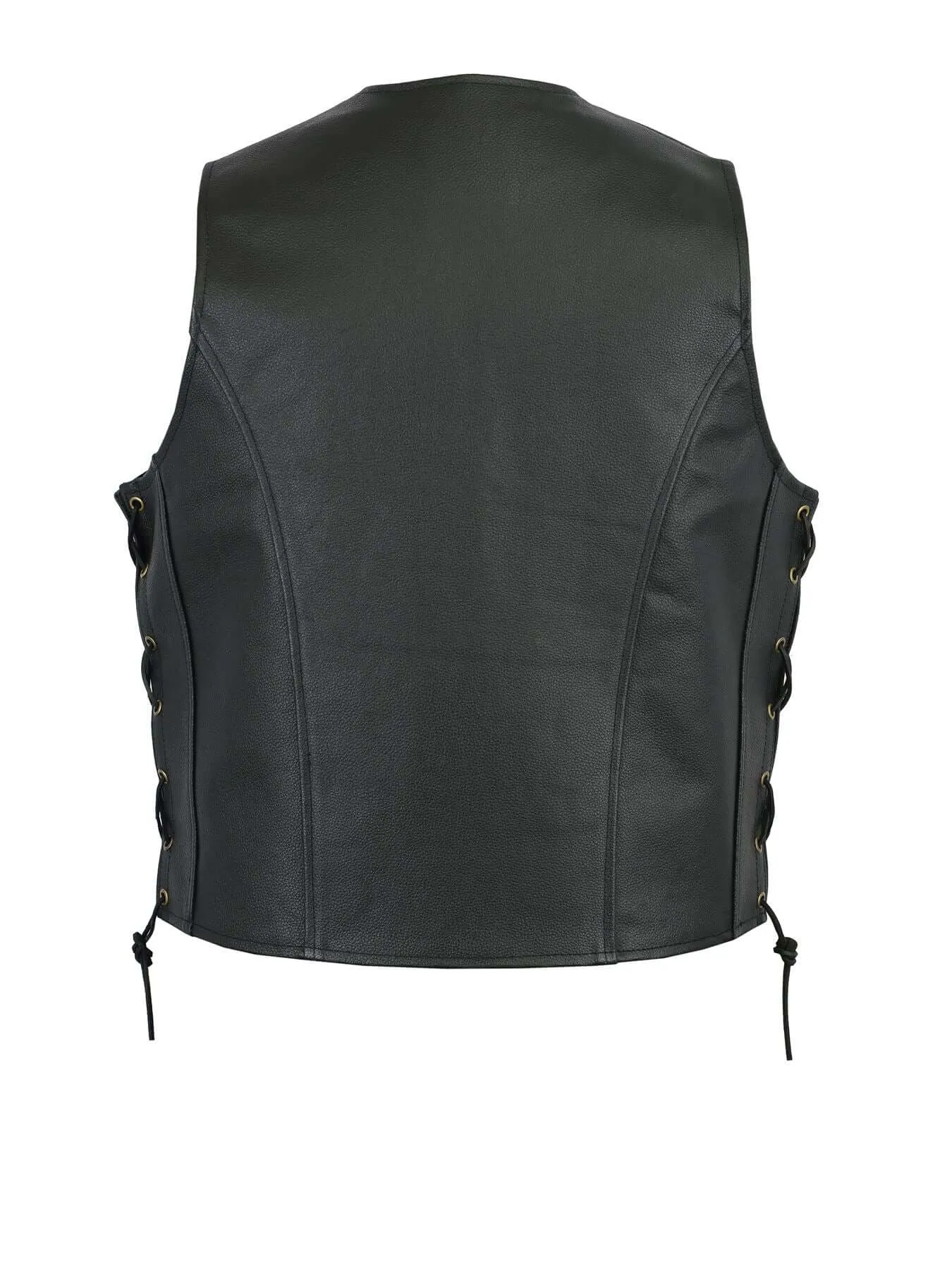 Leather Motorcycle Biker Style Waistcoat Vest Black Side Laced up