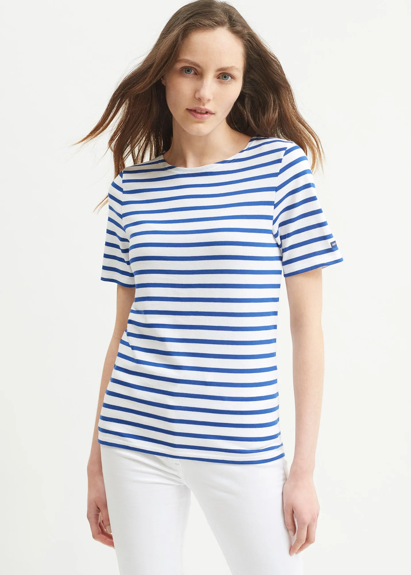 LEVANT MODERN - Breton Stripe Short Sleeve Shirt | Soft Cotton | Unisex Fit (WHITE / ROYAL BLUE)