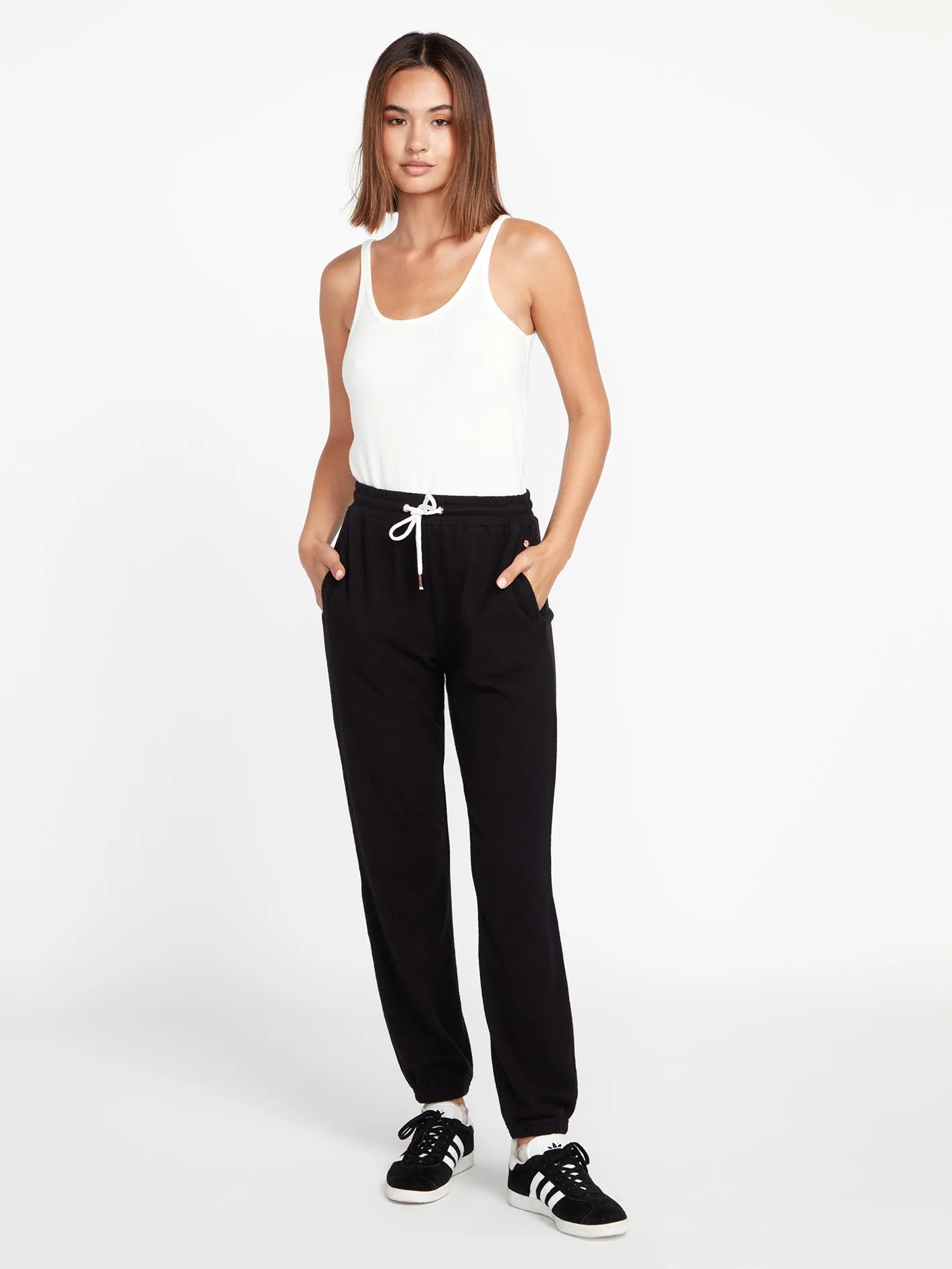 Lived in Lounge Elastic Waist Fleece Pants - Black