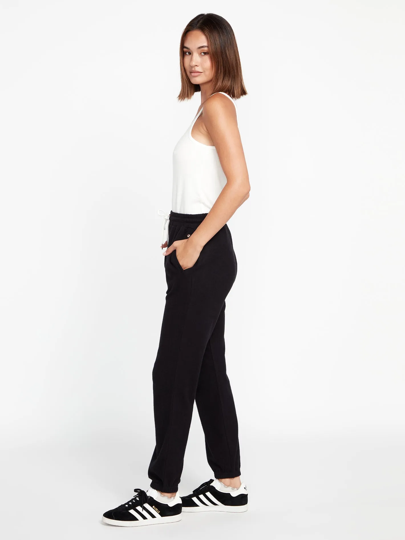 Lived in Lounge Elastic Waist Fleece Pants - Black