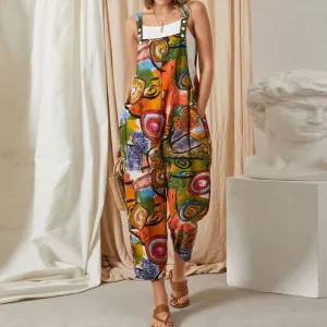 Loose Vintage Personality Print Plus Size Jumpsuit