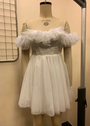 Maxine White Ruffle Tulle Corset Dress Fit Sample